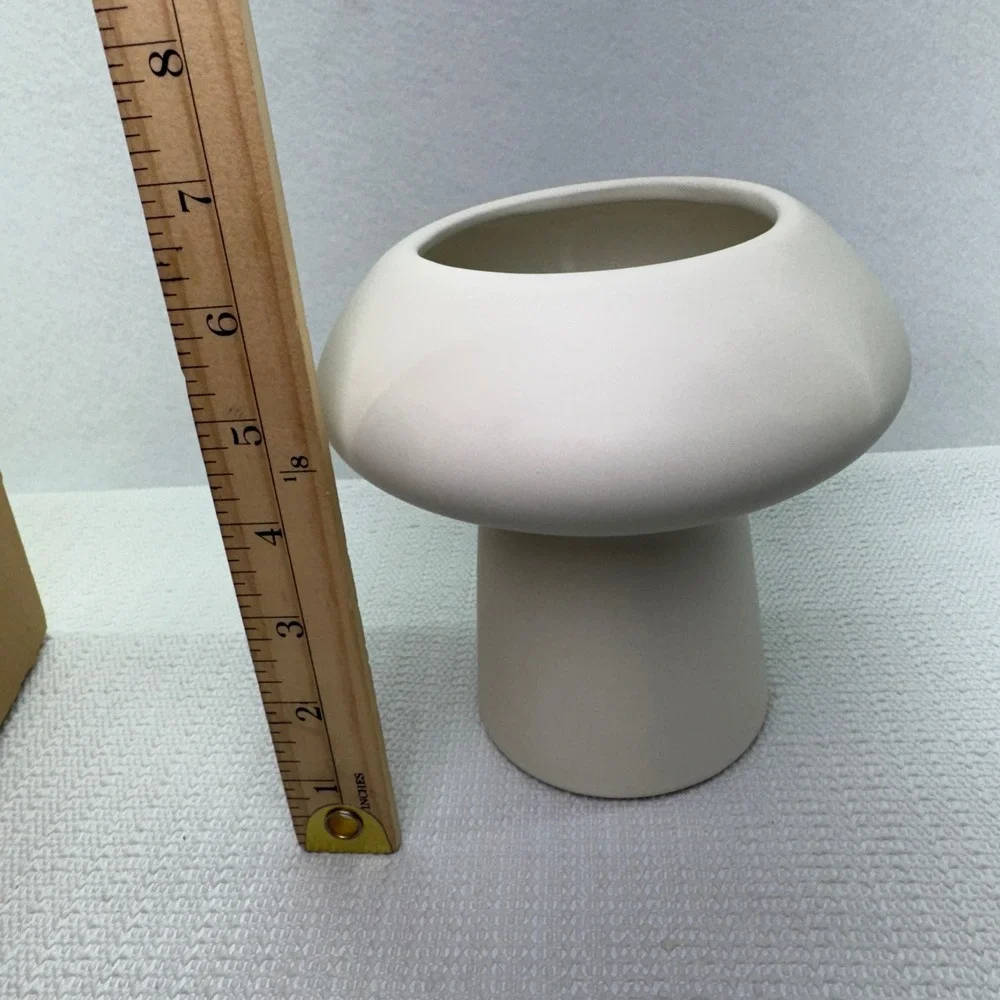 Mushroom Ivory Ceramic‎ Vase Modern Sculptural Decor Abstract Cutout Art Pottery